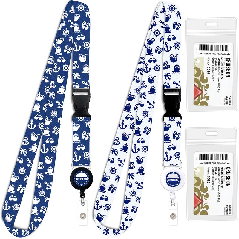 Cruise On Cruise Lanyard for Ship Cards â€“ 2-Pack Retractable Badge & Waterproof Key Card Holder for Ship Cards â€“ Cruise Essentials 2026-2027, Perfect for Travel & Vacation (Blue & White) - Image 1